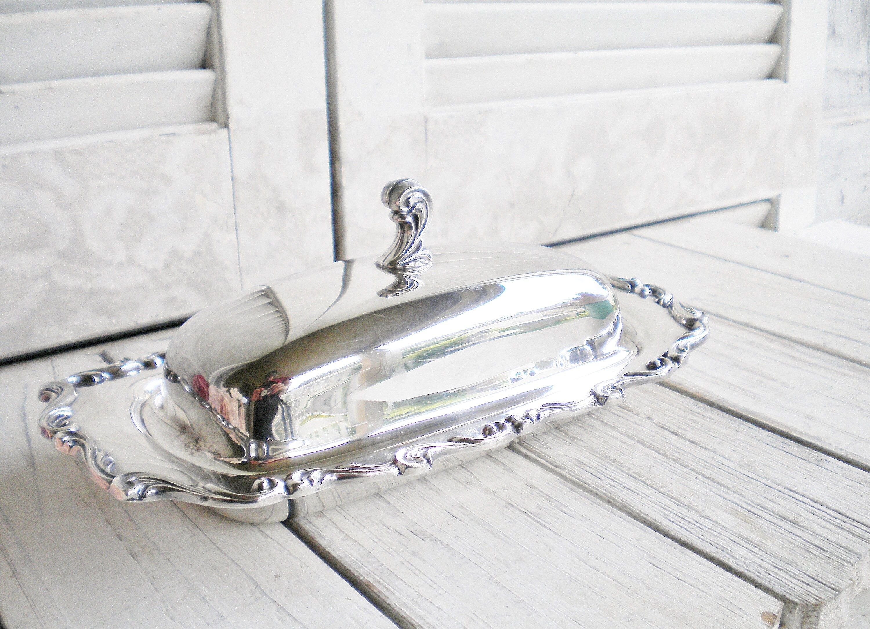 Silverplate Butter Dish Holder With Glass Insert Finial Lid Etsy