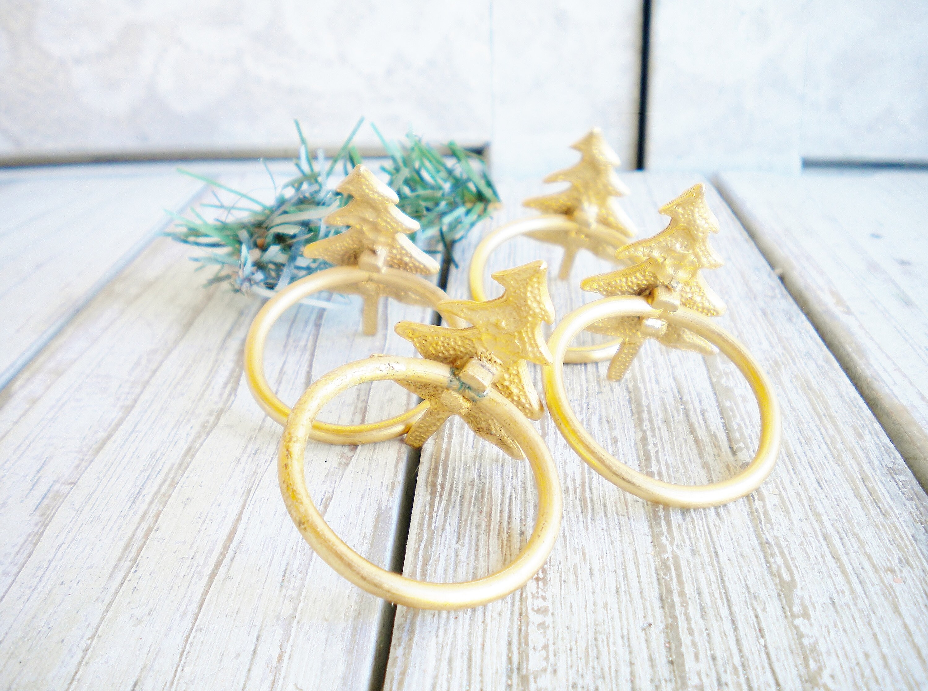 Gold Metal Christmas Tree Napkin Rings Set Of 4/ Vintage Etsy