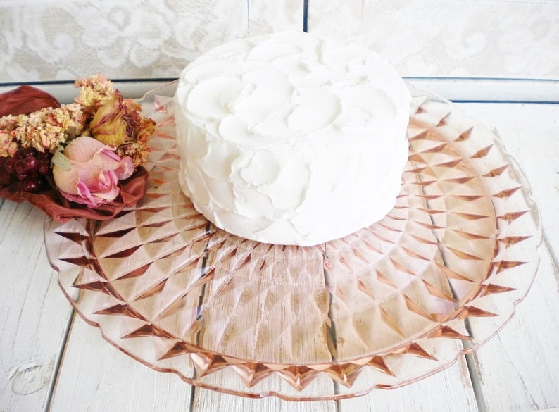 Sale Pink Jeannette Windsor Cake Plate 13 Inch Wedding Cake Stand Serving Tray Shabby Chic Tea Party