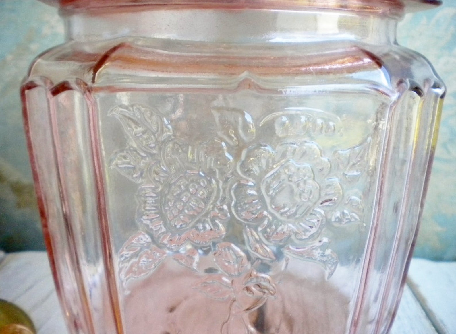 Pink Glass Jar With Lid Mayfair Open Rose 8 Inch/ Candy Jar Etsy