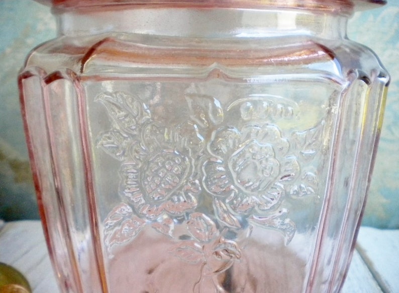 Pink Glass Jar With Lid Mayfair Open Rose 8 Inch/ Candy Jar Etsy