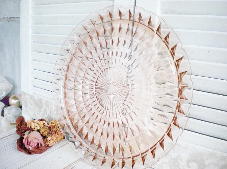 Sale Pink Jeannette Windsor Cake Plate 13 Inch Wedding Cake Stand Serving Tray Shabby Chic Tea Party