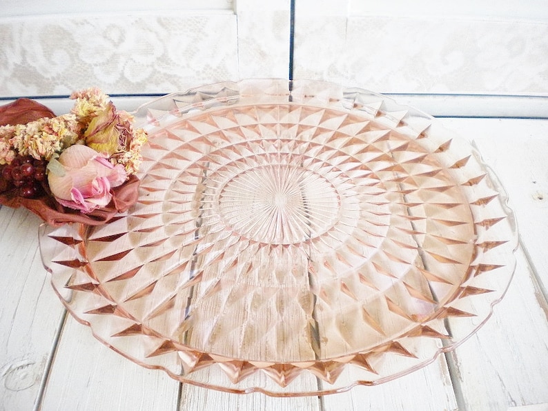 Sale Pink Jeannette Windsor Cake Plate 13 Inch Wedding Cake Stand Serving Tray Shabby Chic Tea Party