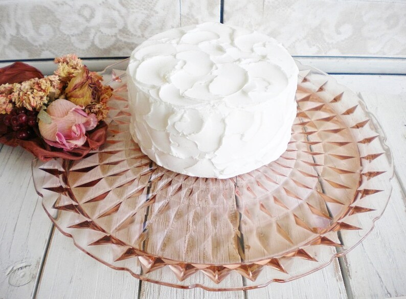 Sale Pink Jeannette Windsor Cake Plate 13 Inch Wedding Cake Stand Serving Tray Shabby Chic Tea Party