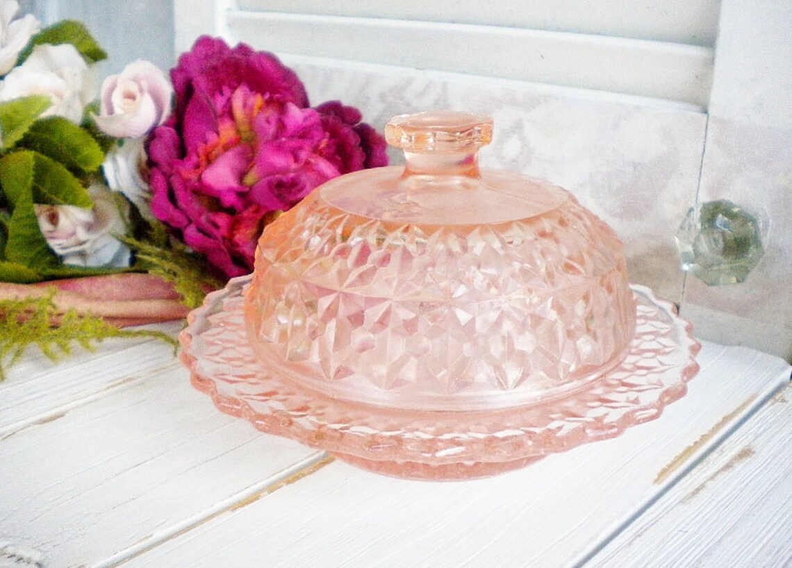 Pink Butter Dish With Lid Buttons And Bows Pattern/ Etsy