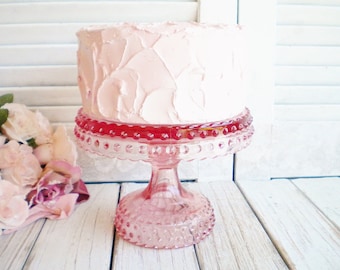 LE Smith Pink Hobnail Cake Stand 6 Inch/ Vintage Wedding/ Cupcake Stand/ Tea Party Shower/ Pink Birthday