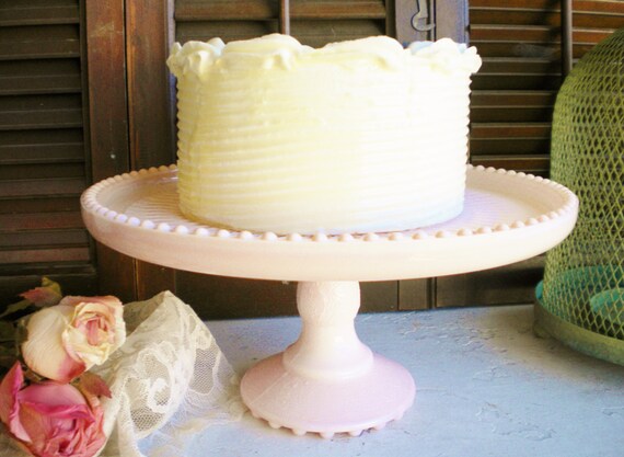 Pink Jeannette Milkglass Cake Stand 10 Inch Wedding Cupcake Bridal Shower Birthday