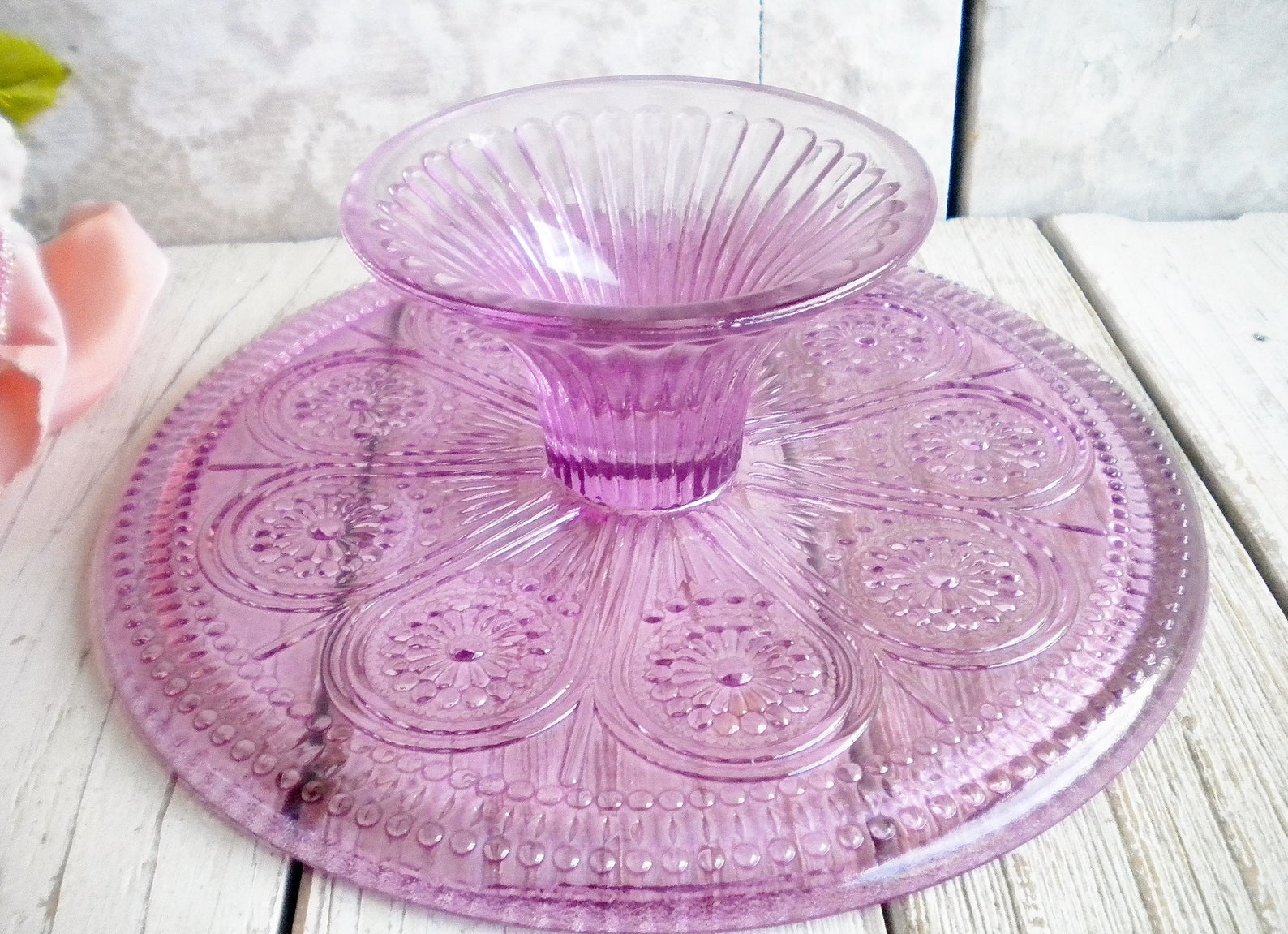 Sale Purple Pressed Glass Cake Stand 7 Inch/ Vintage Wedding/ Etsy