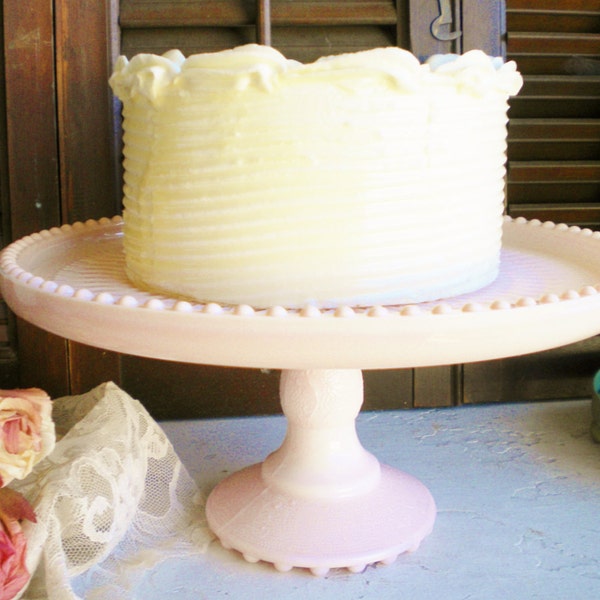 Jeannette Pink Milk Glass Cake Stand/ Wedding Cake Stand /Cupcake Stand/ Vanity/ Shabby Chic Decor/Showers/Birthday /10 Inch