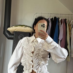 Upcycled White Smocked Shirt – Handmade One of a Kind Statement Blouse