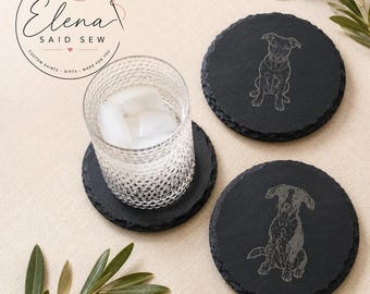 Custom Pet Portrait Slate Coasters, Personalized Dog Coasters, Engraved Pet Photo Coaster, Dog Lover Gift, Custom Pet Memorial Gift