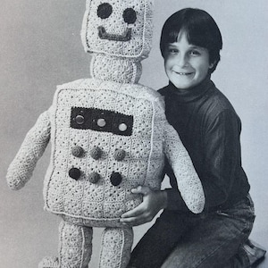 Vintage Granny Square Robot Stuffy Crochet Pattern PDF, Retro Instant Digital Download, Children's Toys and Baby Shower Stuffie Gifts