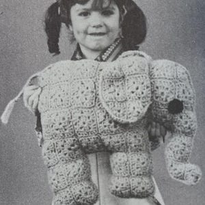 Vintage Granny Square Elephant Stuffy Crochet Pattern PDF, Retro Instant Digital Download, Children's Toys and Baby Shower Stuffie Gifts