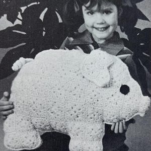 Vintage Granny Square Pig Stuffy Crochet Pattern PDF, Retro Instant Digital Download, Children's Toys and Baby Shower Stuffie Gifts