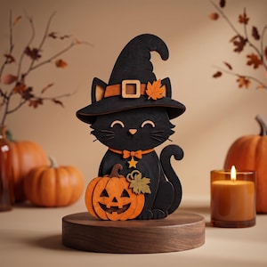 Halloween Cat Scroll Saw Pattern, Black Cat Intarsia, Lantern Pumpkin, Spooky Woodworking Pattern, Halloween Laser Cut Files PDF Download