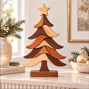 Christmas Tree Intarsia Pattern, Scroll Saw Woodworking Template (SVG, DXF, PDF)