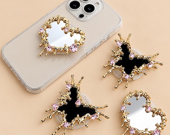 Loving Heart |butterfly| Phone Grip Holder, Heart Mirror Phone Socket, Folding Metal Phone Stand, Cute Girly Phone Accessory, Gift for Her