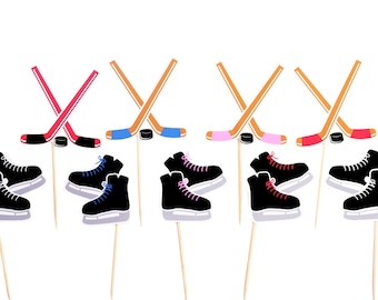 Hockey Cumpleaños Cupcake Toppers - Hockey Stick Cupcake Toppers Hockey Skate Cupcake Toppers