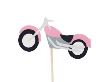 Baby Girl Pink Motorcycle Cupcake Toppers - Motorcycle Themed Baby Shower First Birthday Party