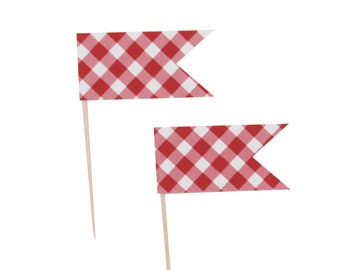 Red Gingham Cupcake Toppers - Red Checkered Cupcake Toppers - Gingham First Birthday Cupcake Toppers - Picnic Decorations - Pizza Party