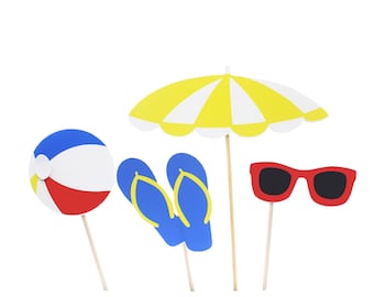 Beach Party Centerpiece Picks - Summer Party Centerpiece - Pool Party Centerpiece - Beach Theme - Beach Umbrella - Beach Ball - Flip Flops