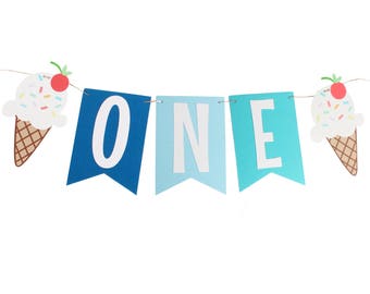 Blue Ice Cream Party High Chair Banner - Boy Ice Cream Party Banner - First Birthday Banner - Ice Cream Photo Prop