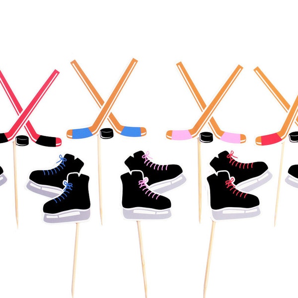 Hockey Birthday Cupcake Toppers - Hockey Stick Cupcake Toppers Hockey Skate Cupcake Toppers