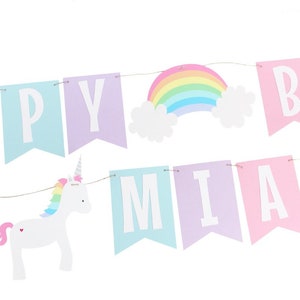 Pastel Rainbow Unicorn Birthday Banner Pastel Rainbow Birthday Banner Unicorn Birthday Rainbow Name Banner Unicorn Name Banner image 1