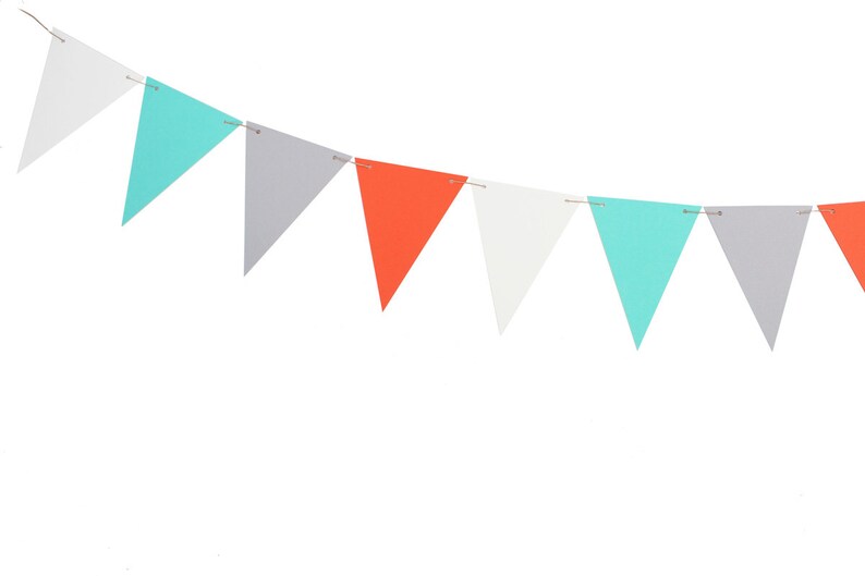Aqua Orange Gray White Pennant Banner Triangle Banner Etsy