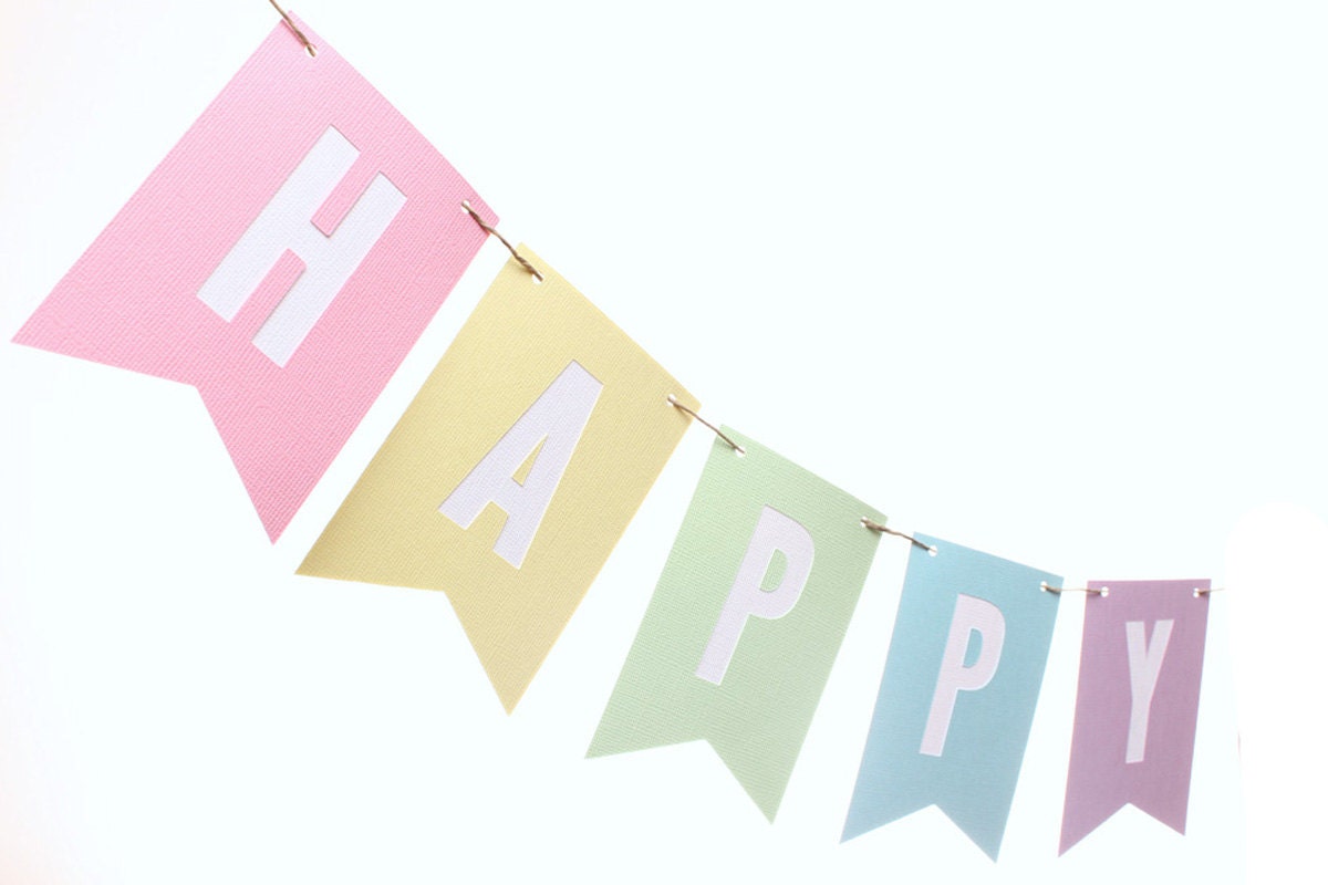 Pastel Rainbow Birthday Banner Pastel Flag Birthday Banner Etsy
