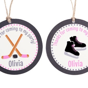 Pink Hockey Party Favor Tags  / Pink Hockey Birthday Favor Tags  / Girl&#39;s Hockey Birthday Favor  / Girl&#39;s Hockey Party /Skating Party Favor