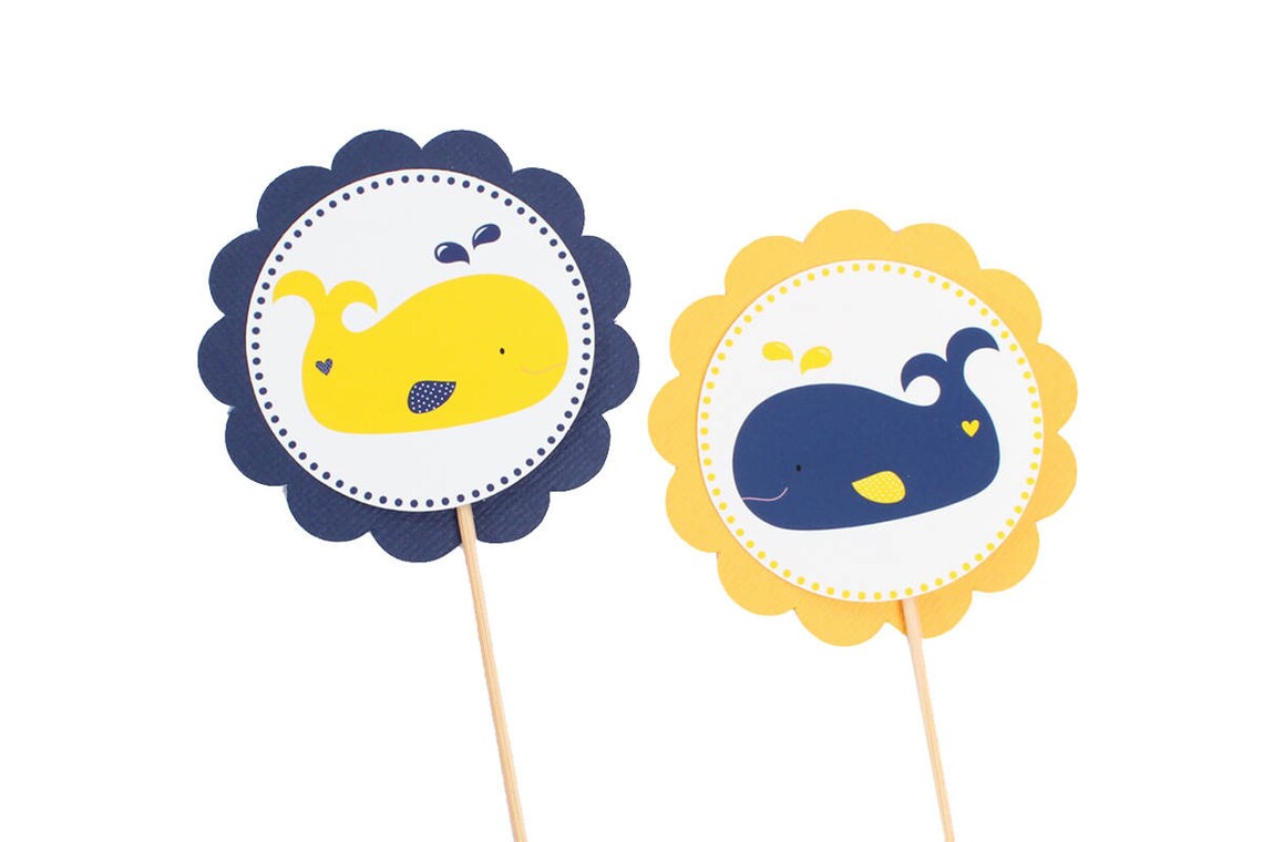 Whale Cupcake Toppers Whale Baby Shower Cupcake Toppers Etsy