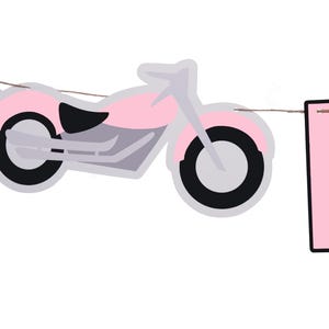 Baby Girl Motorcycle Birthday Banner - Pink Motorcycle Theme Baby Shower Banner