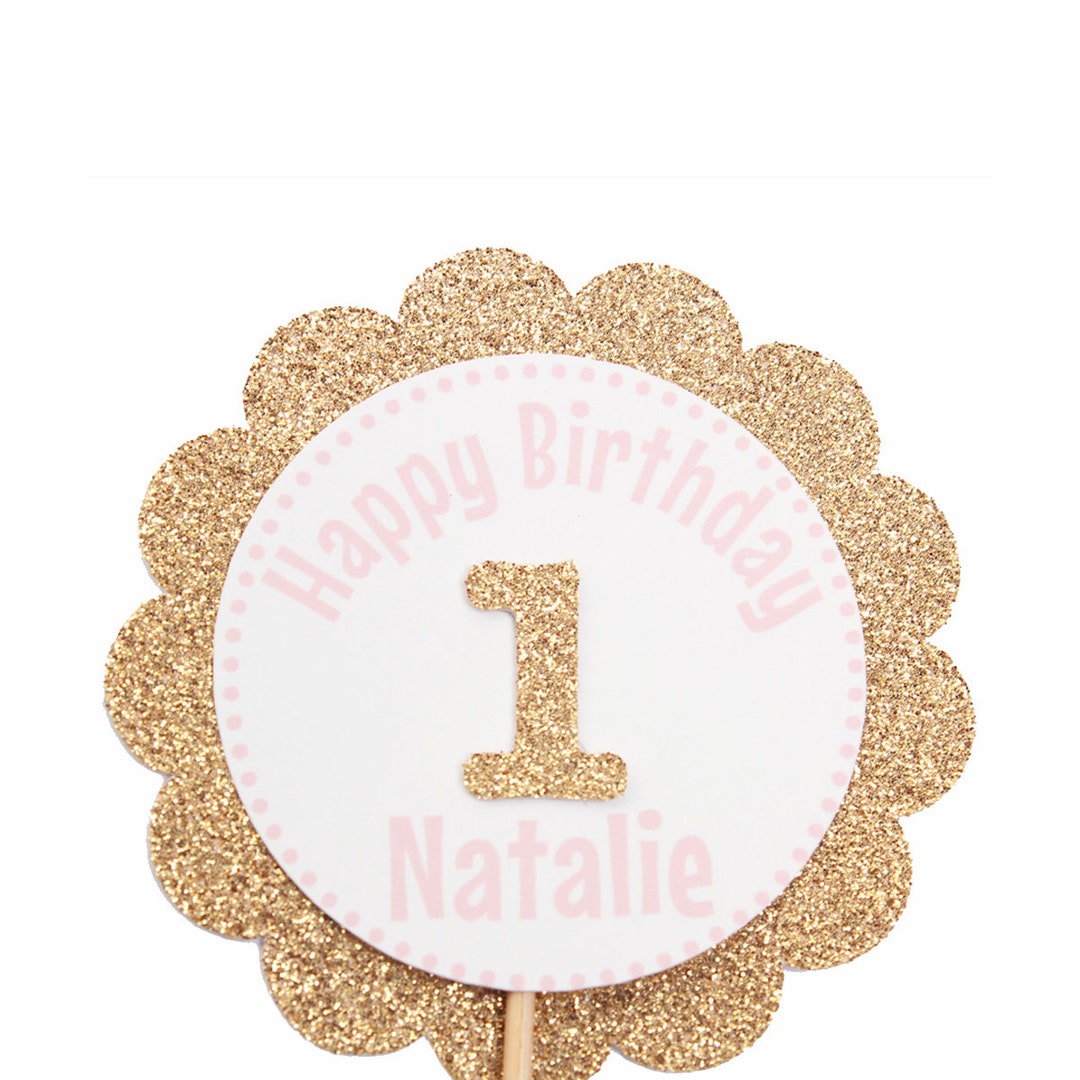 Gold First Birthday Cupcake Toppers - Personalized Cupcake Toppers ...