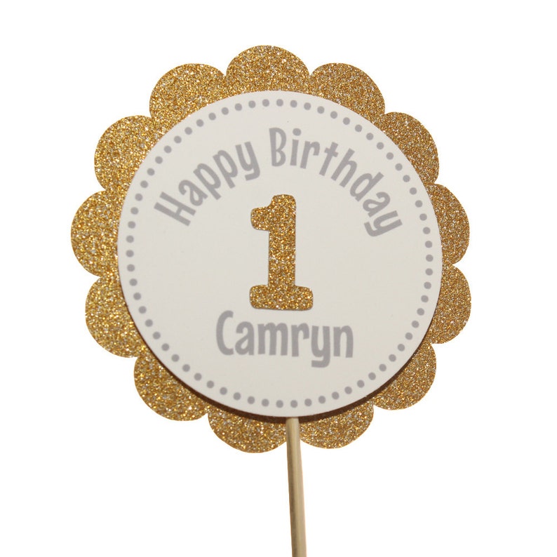 Gold First Birthday Cupcake Toppers - Personalized Cupcake Toppers ...