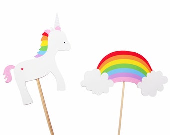 Rainbow Unicorn Cupcake Toppers - Rainbow Birthday Party - Unicorn Birthday Party - Rainbow Party Decor