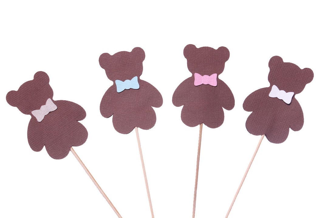 Teddy Bear Cupcake Toppers - Brown Teddy Bear With Bow Tie - Teddy Bear ...