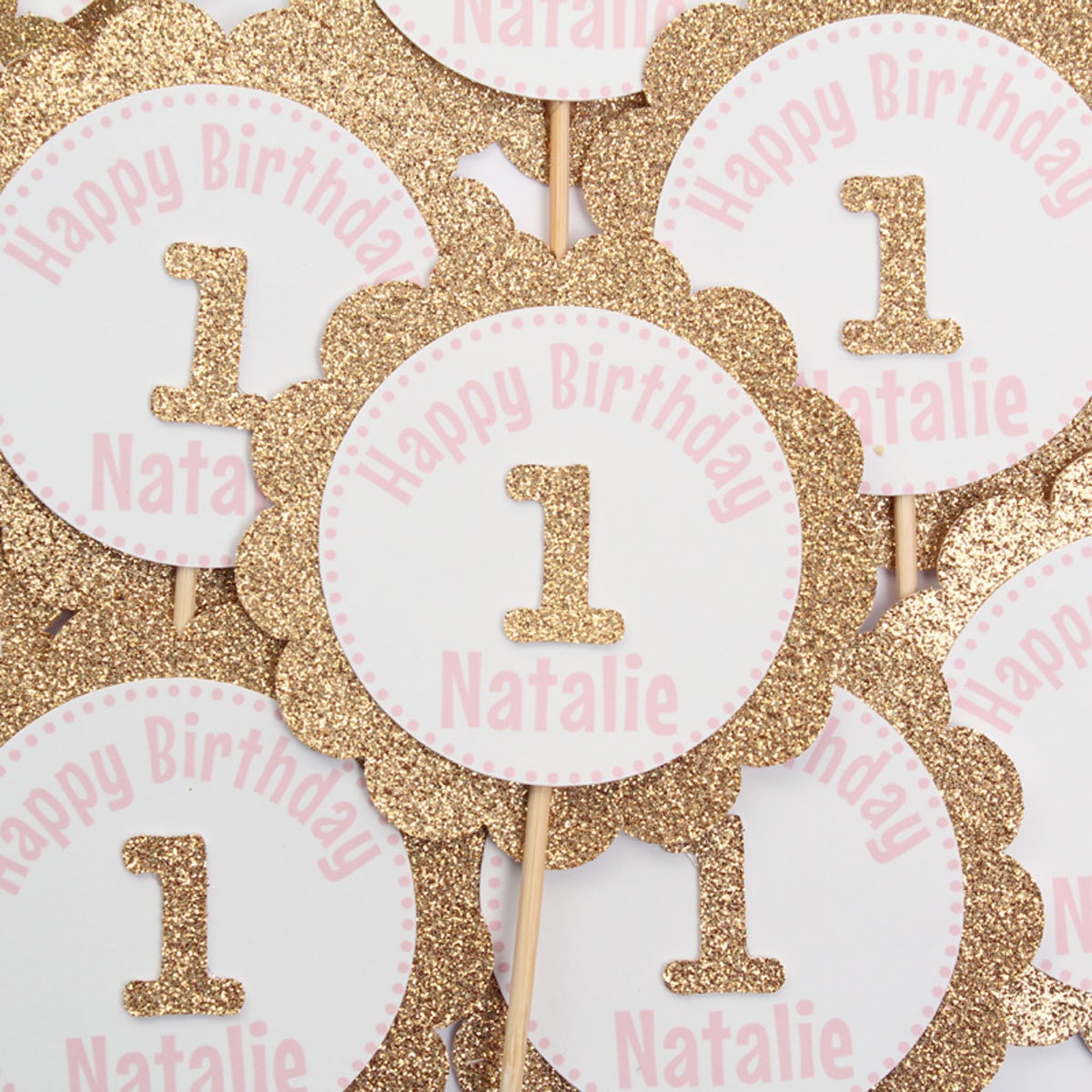 Gold First Birthday Cupcake Toppers - Personalized Cupcake Toppers ...