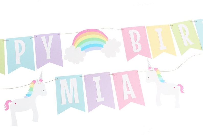 Pastel Rainbow Unicorn Birthday Banner Pastel Rainbow Birthday Banner Unicorn Birthday Rainbow Name Banner Unicorn Name Banner image 1