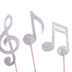 Silver Music Note Cupcake Toppers - Music Birthday Decorations - Music Note Cake Topper - Music Party