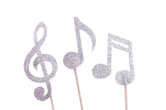 Silver Music Note Cupcake Toppers Music Birthday Decorations Etsy