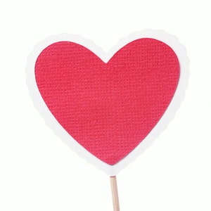 Valentine's Heart Cupcake Toppers / Appetizer Picks / Food Picks Red and White Scalloped Hearts image 1