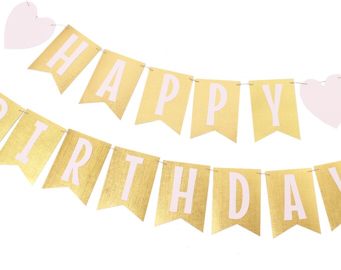 Personalized Pink & Gold Heart Birthday Banners - Custom Name & Age, Set Of 2