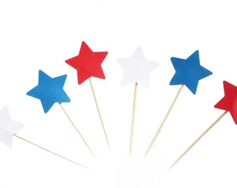 Patriotic Star Cupcake Toppers /  Red White and Blue Cupcake Toppers - Fourth of July Cupcake Toppers - Independence day Cupcake Toppers