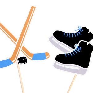 Blue Hockey Cupcake Toppers / Hockey Birthday / Hockey Stick Cupcake Topper / Ice Skate Cupcake Toppers / Hockey Skate Cupcake Topper