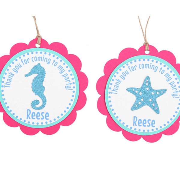 Under The Sea Favor Tags - Seahorse Favor Tags - Starfish Favor Tags - Nautical Favor Tags - Pink and Aqua Under the Sea