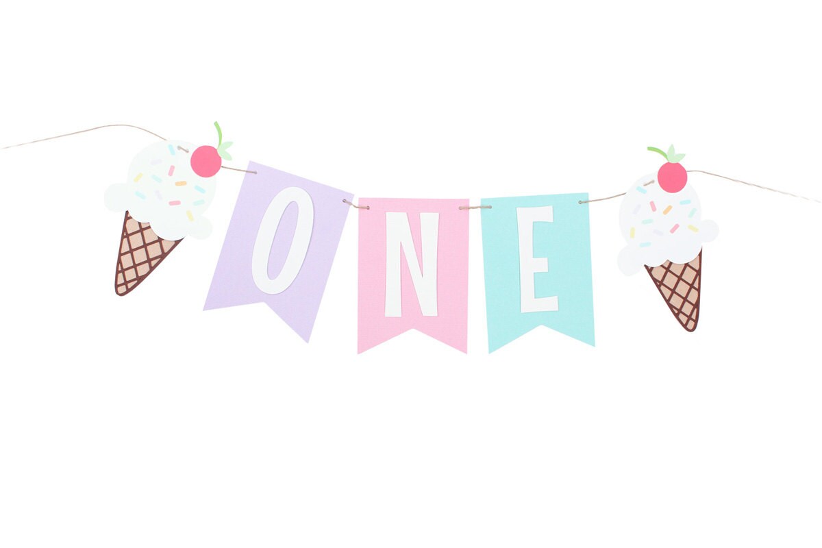 Ice Cream Party High Chair Banner -  Ice Cream Party First Birthday Banner - Ice Cream Cone Banner - Ice Cream Sundae