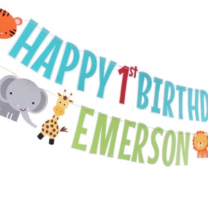 Jungle Animal Birthday Banner / Wild One First Birthday Banner