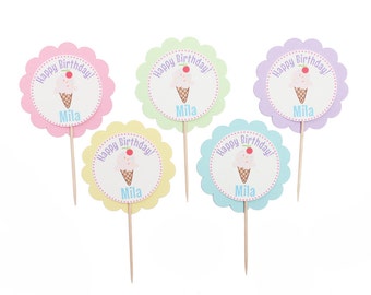 Ice Cream Birthday Cupcake Topper - Ice Cream Party Cupcake Topper - Custom Ice Cream Cupcake Toppers - Ice Cream Party Decoration