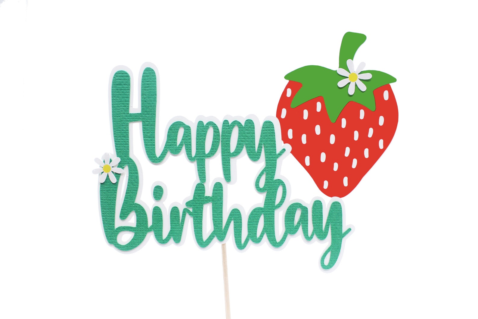 Green Strawberry Happy Birthday Cake Topper Custom Etsy